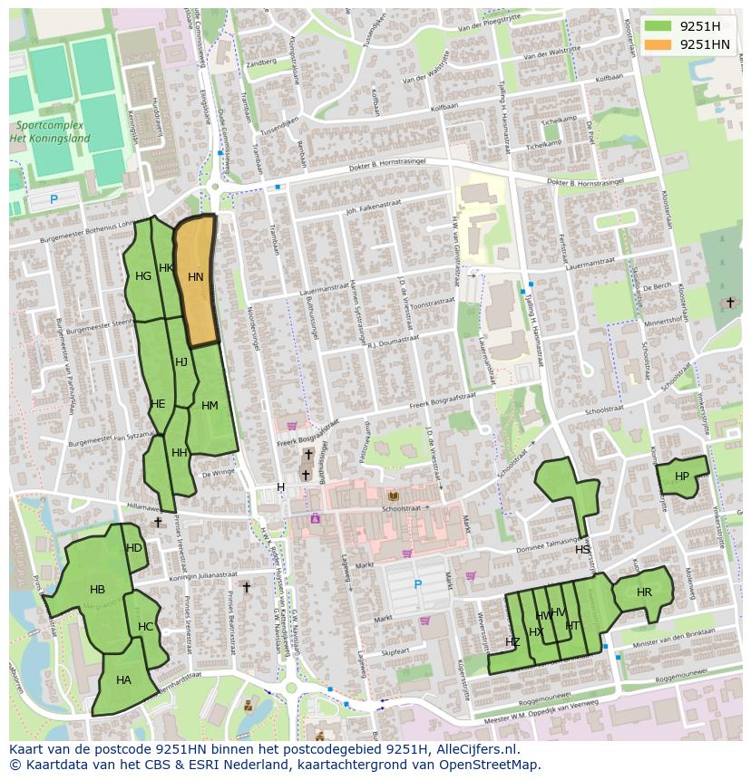 Afbeelding van het postcodegebied 9251 HN op de kaart.
