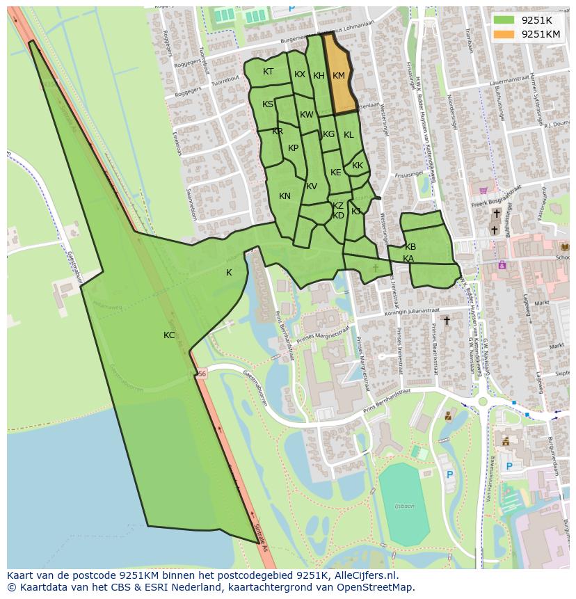 Afbeelding van het postcodegebied 9251 KM op de kaart.