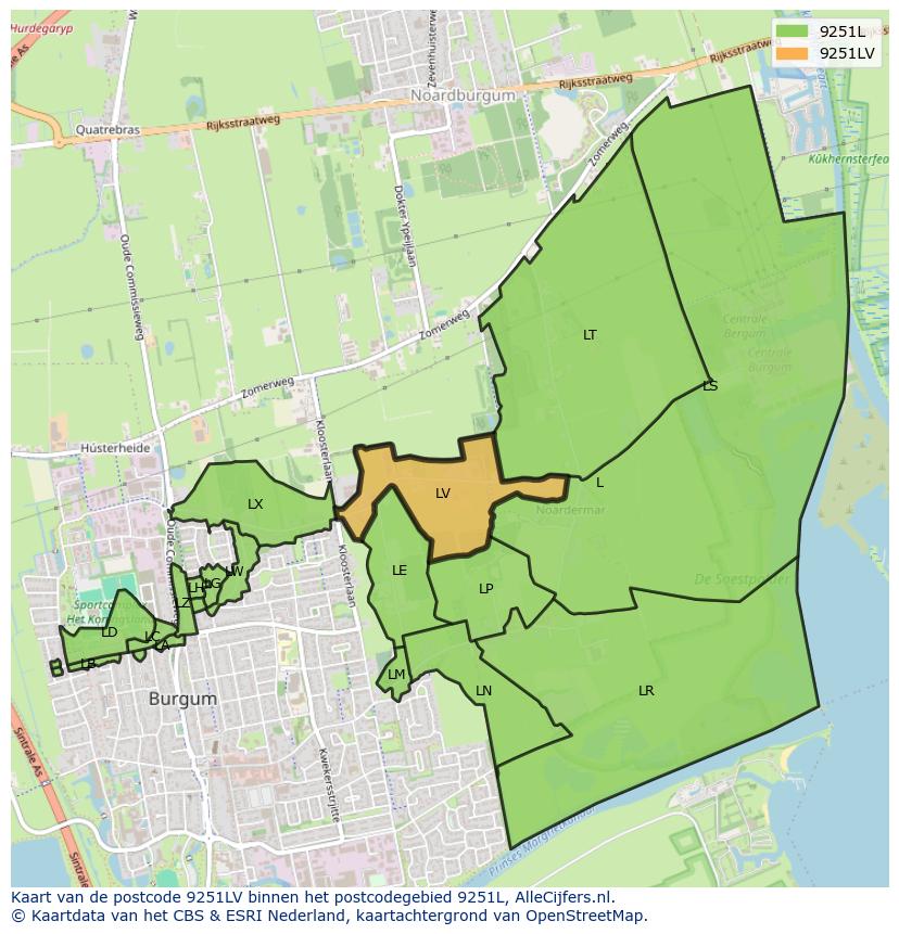 Afbeelding van het postcodegebied 9251 LV op de kaart.