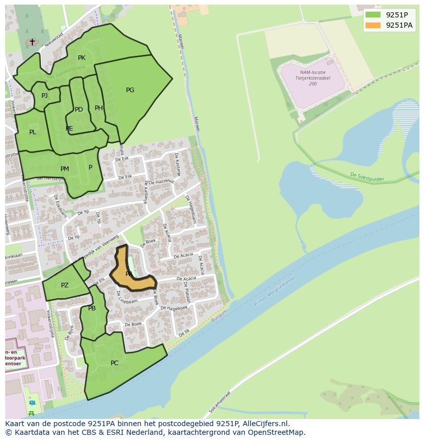 Afbeelding van het postcodegebied 9251 PA op de kaart.
