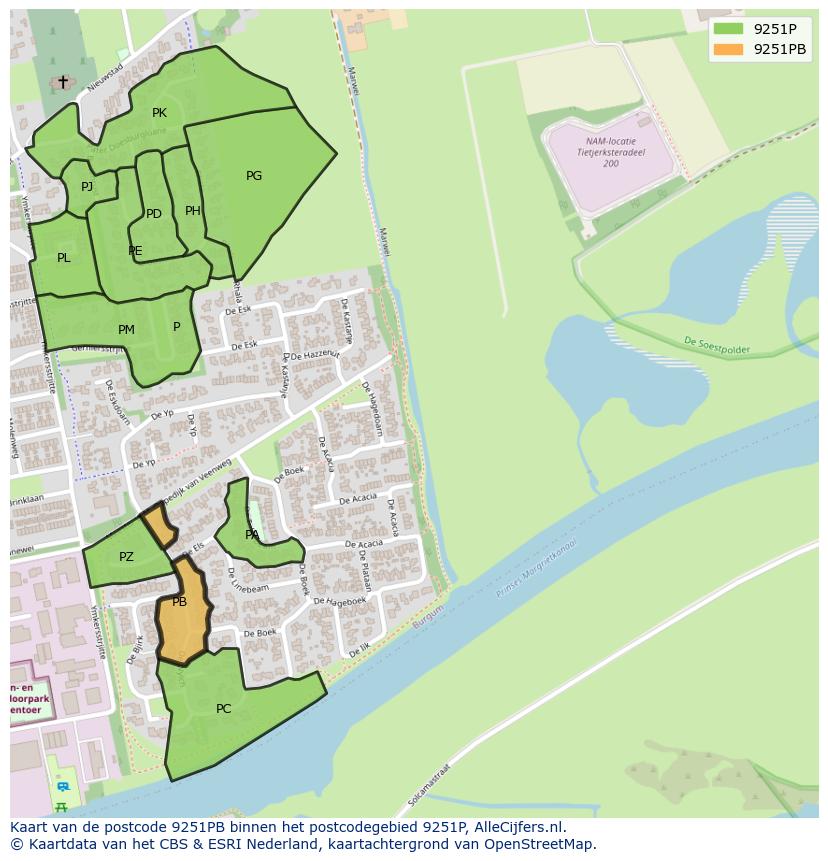 Afbeelding van het postcodegebied 9251 PB op de kaart.