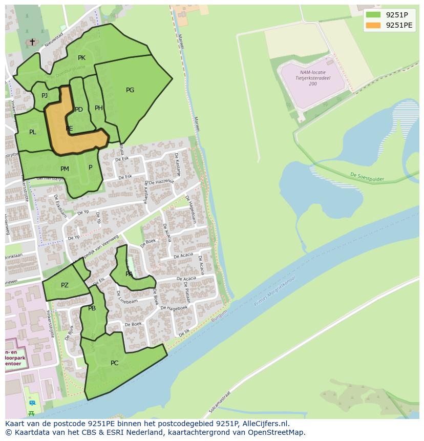 Afbeelding van het postcodegebied 9251 PE op de kaart.