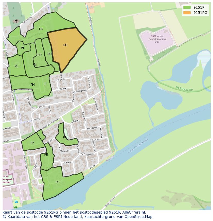 Afbeelding van het postcodegebied 9251 PG op de kaart.