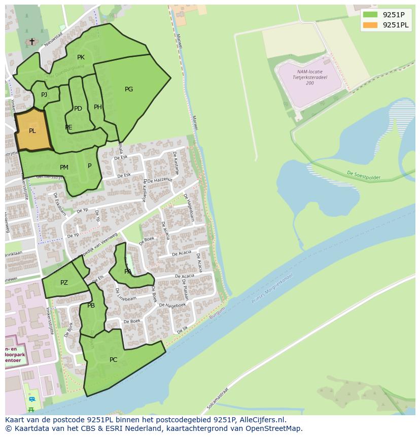 Afbeelding van het postcodegebied 9251 PL op de kaart.
