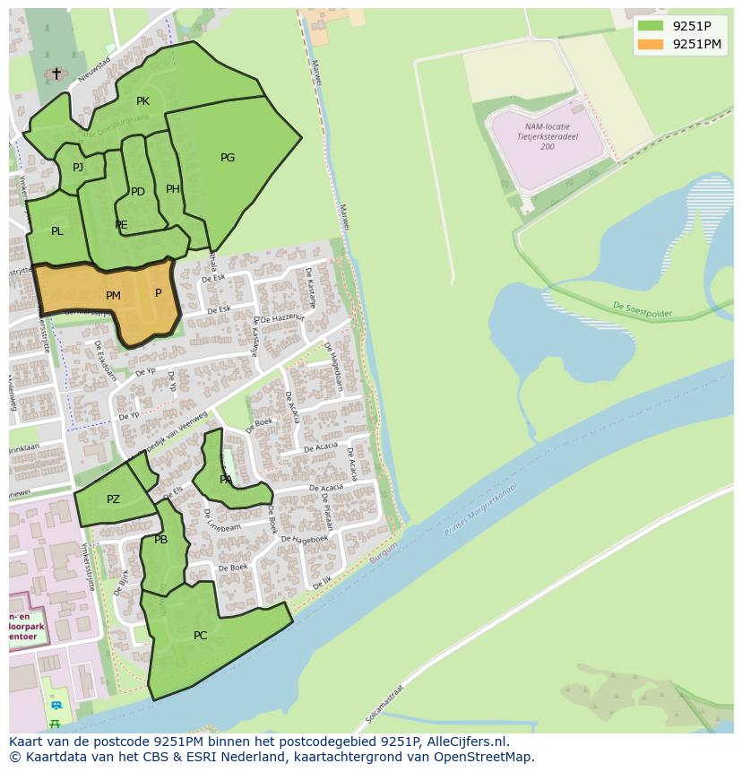 Afbeelding van het postcodegebied 9251 PM op de kaart.