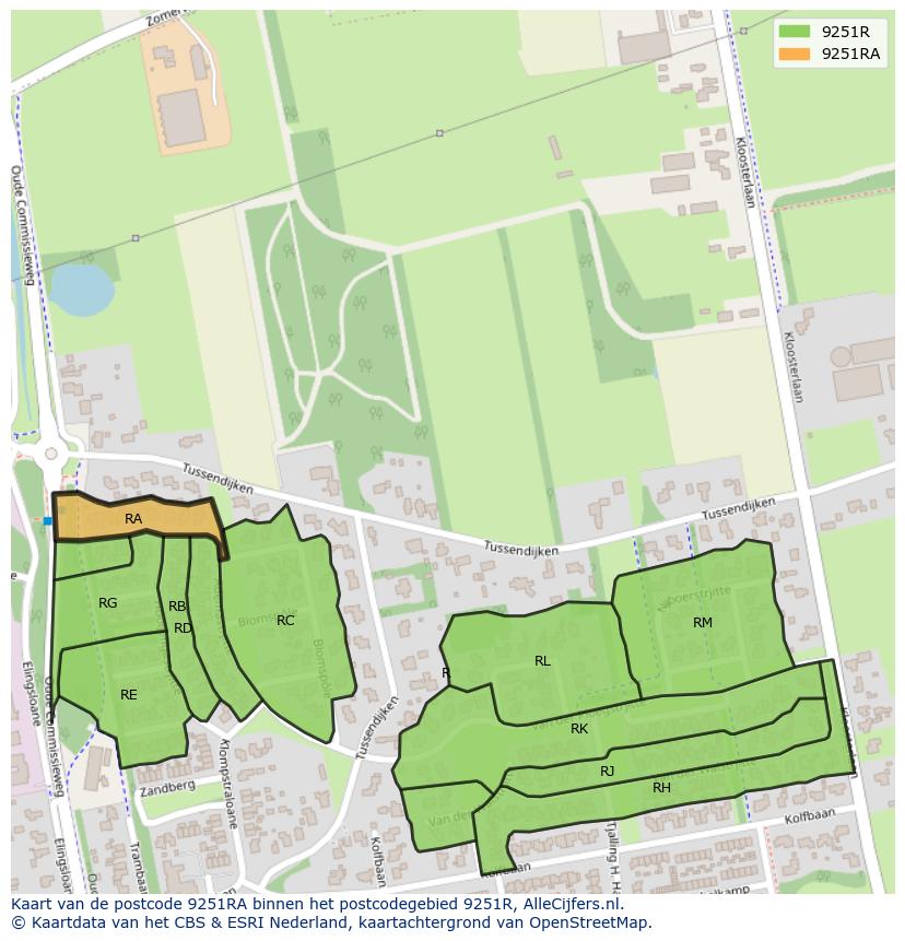 Afbeelding van het postcodegebied 9251 RA op de kaart.