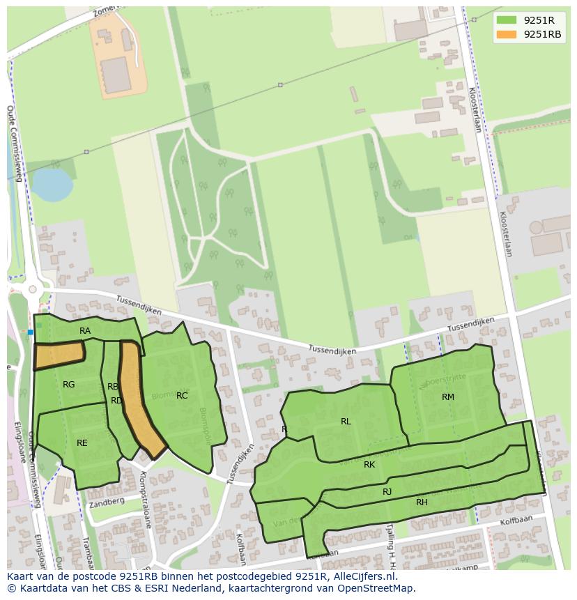 Afbeelding van het postcodegebied 9251 RB op de kaart.