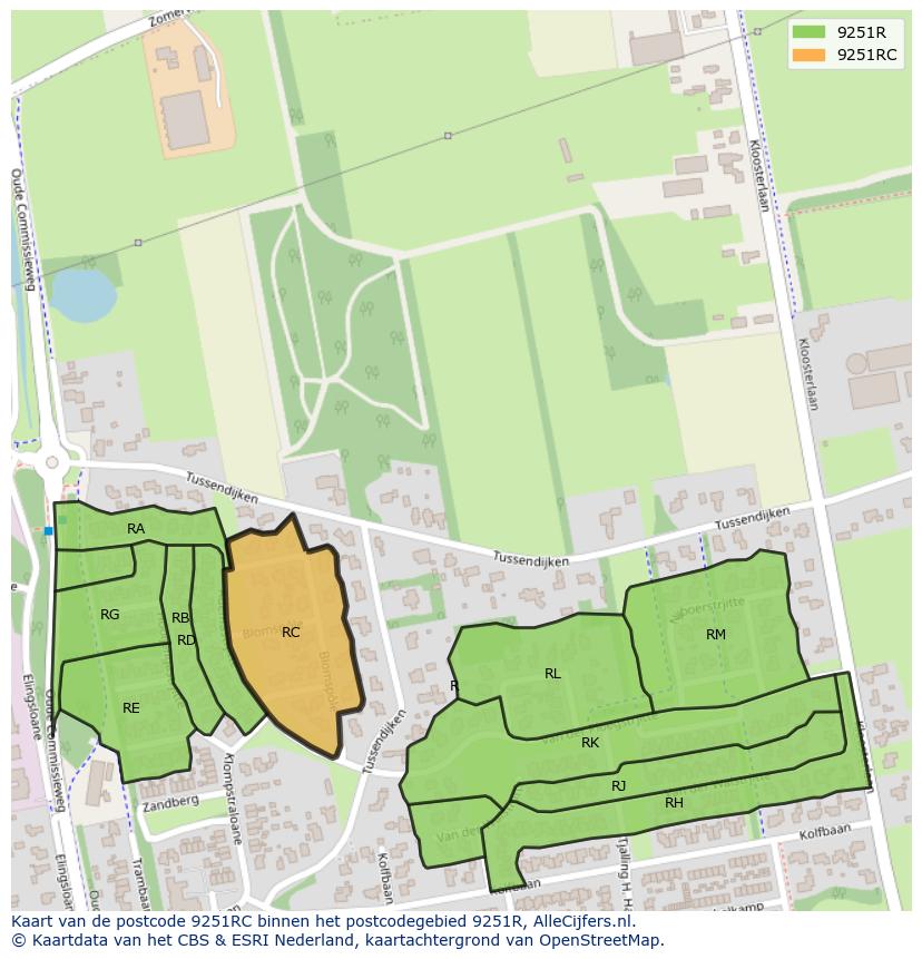 Afbeelding van het postcodegebied 9251 RC op de kaart.