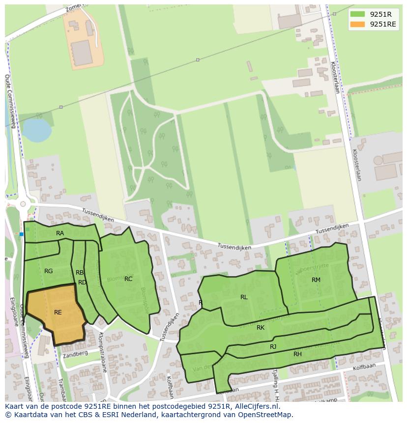 Afbeelding van het postcodegebied 9251 RE op de kaart.