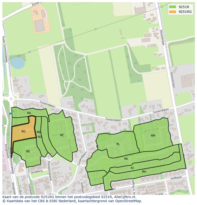 Afbeelding van het postcodegebied 9251 RG op de kaart.