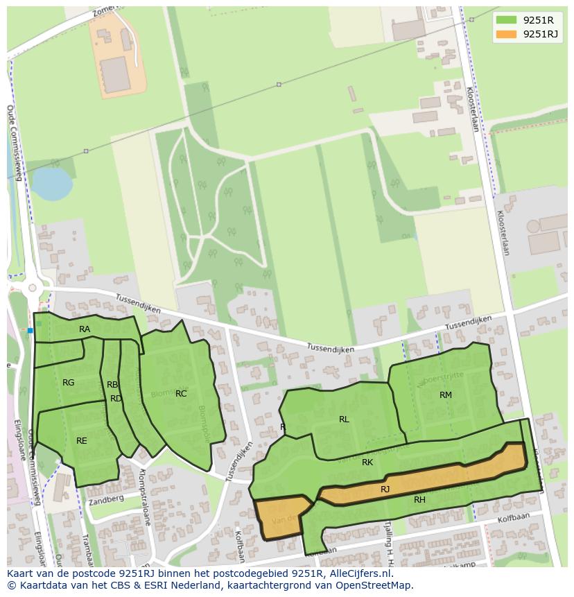 Afbeelding van het postcodegebied 9251 RJ op de kaart.