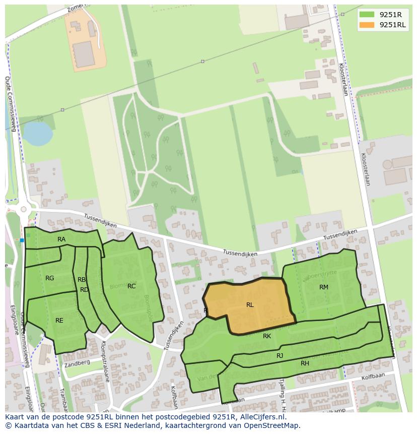 Afbeelding van het postcodegebied 9251 RL op de kaart.