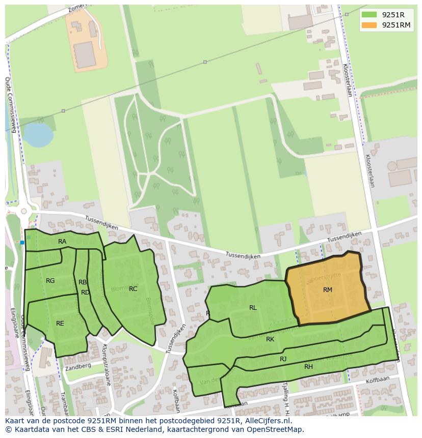 Afbeelding van het postcodegebied 9251 RM op de kaart.