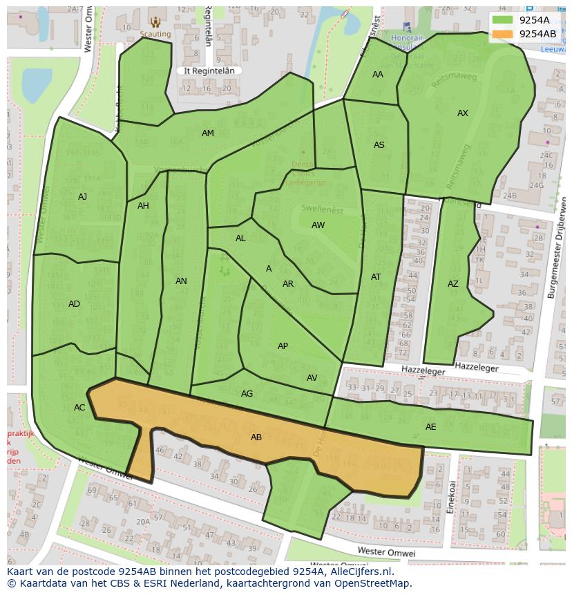 Afbeelding van het postcodegebied 9254 AB op de kaart.