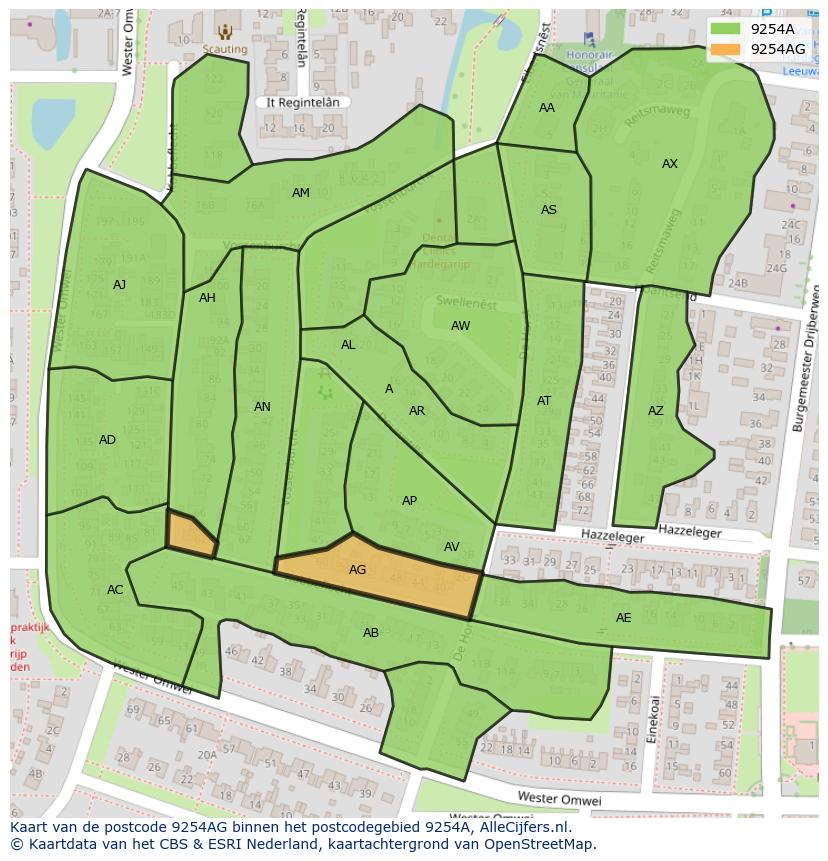 Afbeelding van het postcodegebied 9254 AG op de kaart.