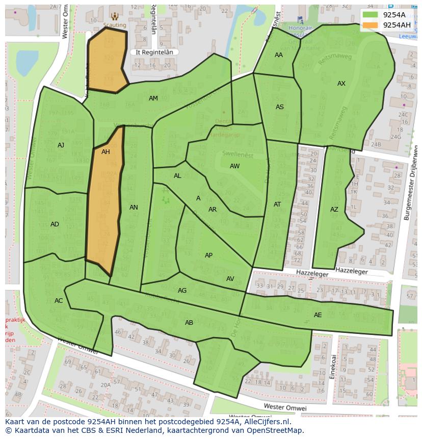 Afbeelding van het postcodegebied 9254 AH op de kaart.