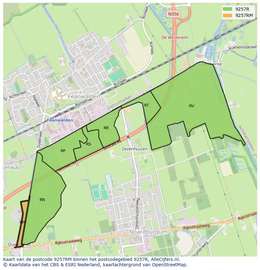 Afbeelding van het postcodegebied 9257 RM op de kaart.