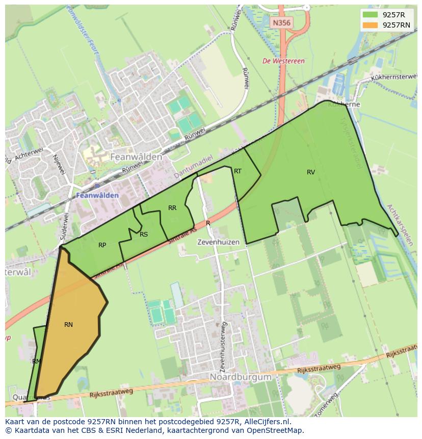 Afbeelding van het postcodegebied 9257 RN op de kaart.