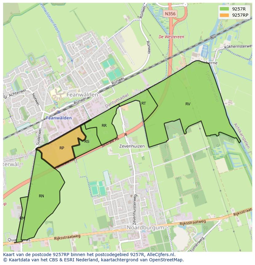 Afbeelding van het postcodegebied 9257 RP op de kaart.