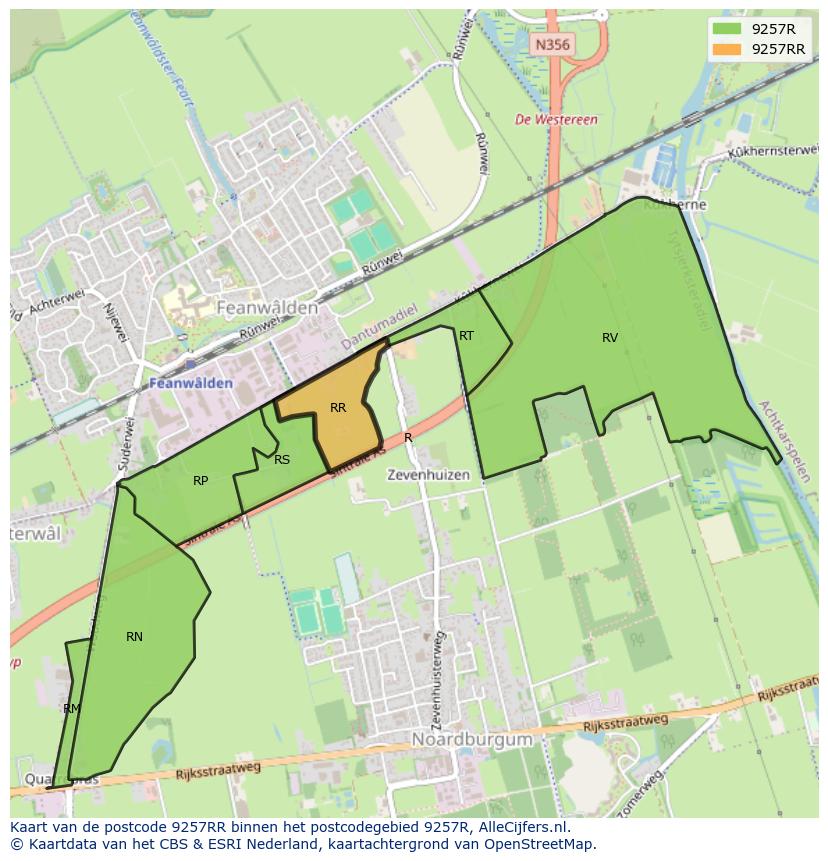 Afbeelding van het postcodegebied 9257 RR op de kaart.