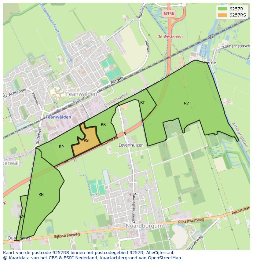 Afbeelding van het postcodegebied 9257 RS op de kaart.