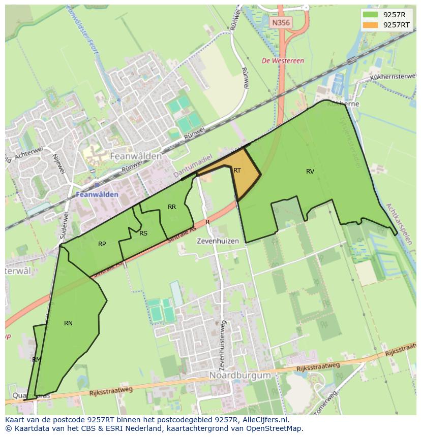 Afbeelding van het postcodegebied 9257 RT op de kaart.