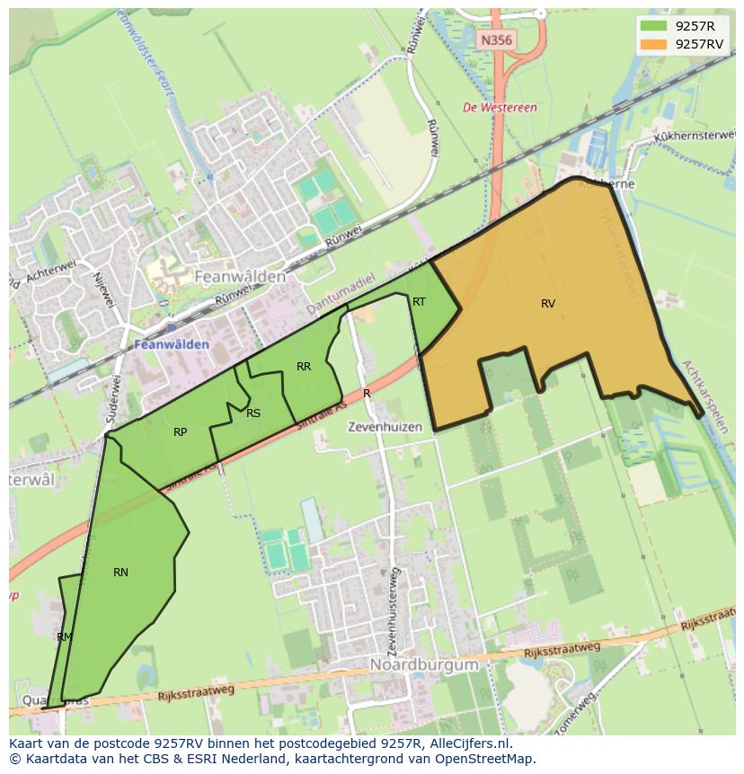 Afbeelding van het postcodegebied 9257 RV op de kaart.