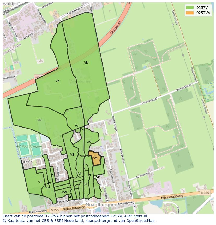 Afbeelding van het postcodegebied 9257 VA op de kaart.