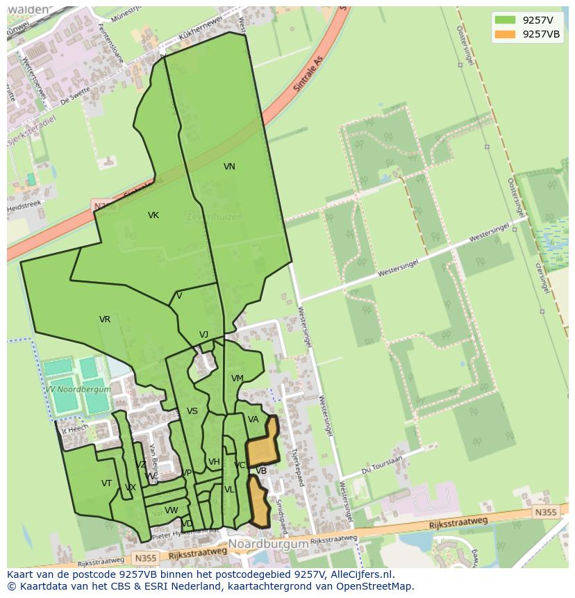 Afbeelding van het postcodegebied 9257 VB op de kaart.