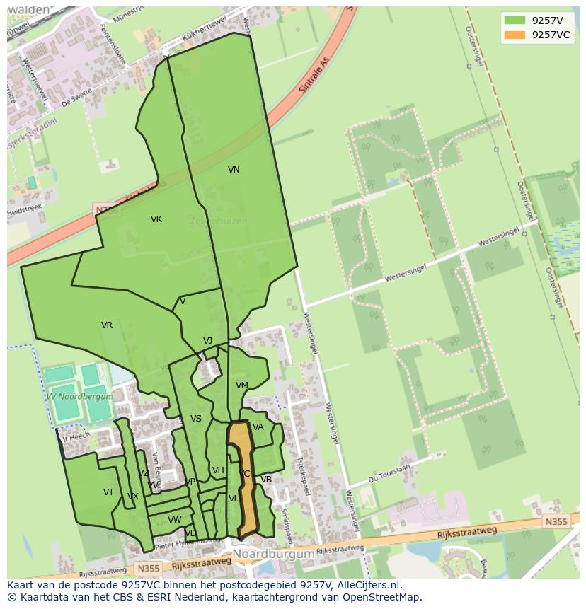 Afbeelding van het postcodegebied 9257 VC op de kaart.