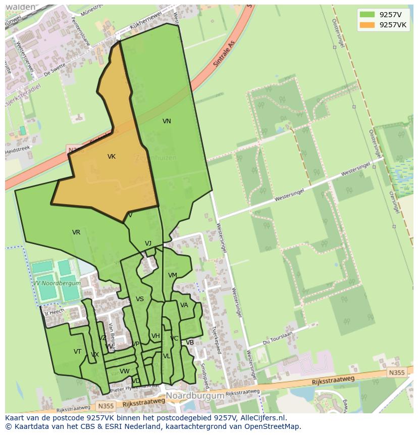 Afbeelding van het postcodegebied 9257 VK op de kaart.
