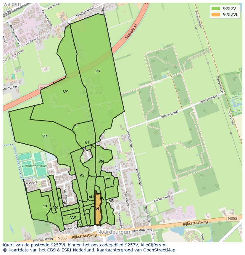 Afbeelding van het postcodegebied 9257 VL op de kaart.