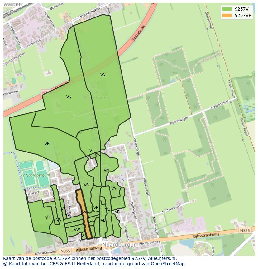Afbeelding van het postcodegebied 9257 VP op de kaart.