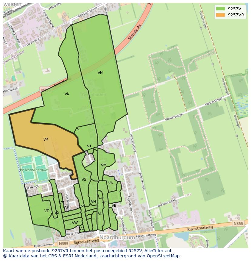 Afbeelding van het postcodegebied 9257 VR op de kaart.