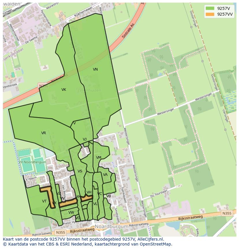 Afbeelding van het postcodegebied 9257 VV op de kaart.
