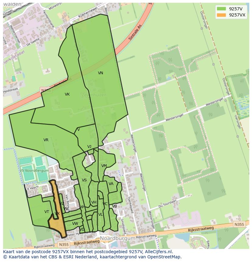Afbeelding van het postcodegebied 9257 VX op de kaart.