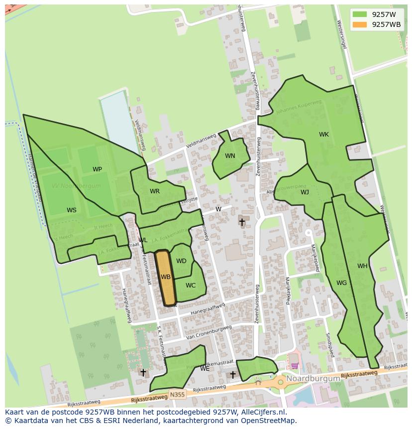 Afbeelding van het postcodegebied 9257 WB op de kaart.