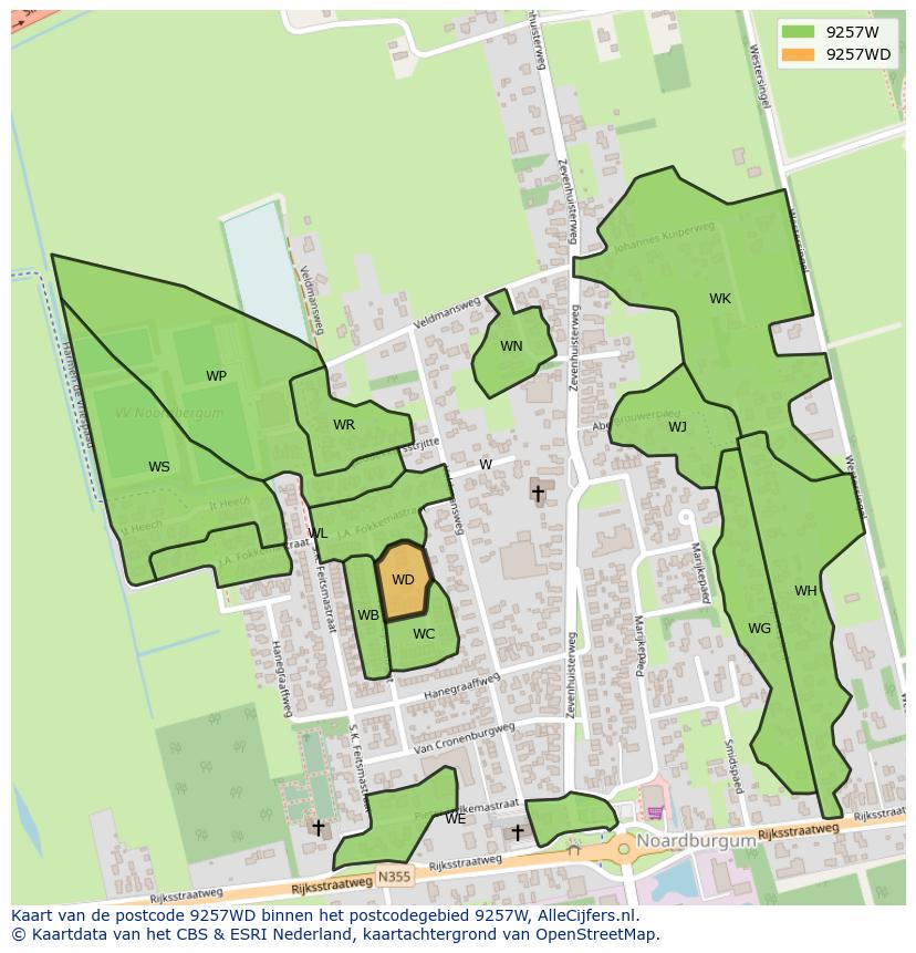 Afbeelding van het postcodegebied 9257 WD op de kaart.