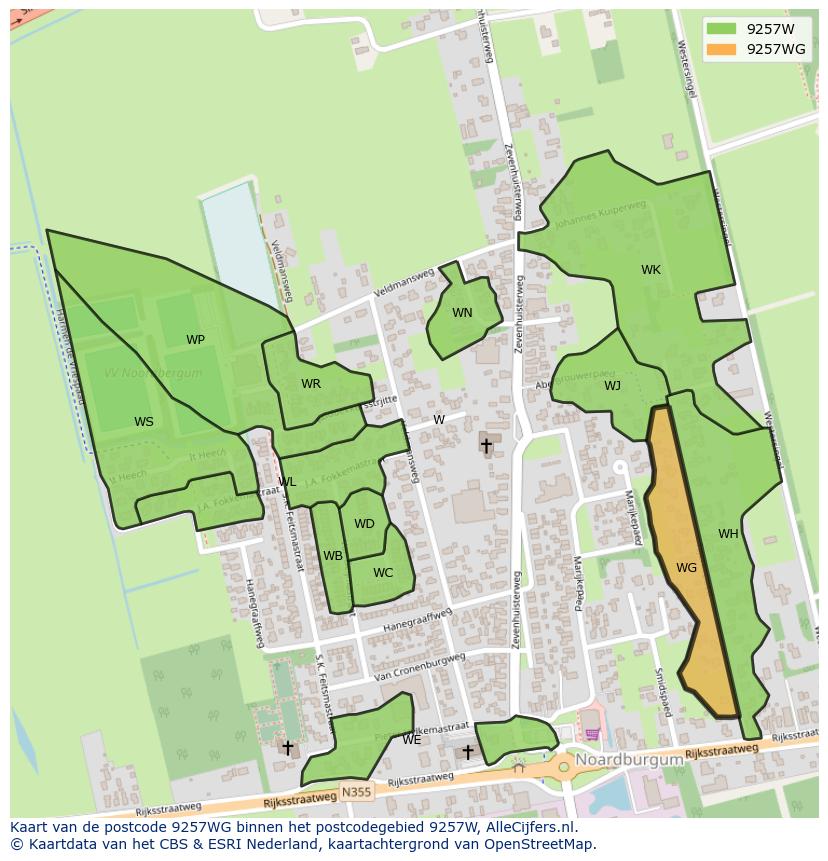 Afbeelding van het postcodegebied 9257 WG op de kaart.