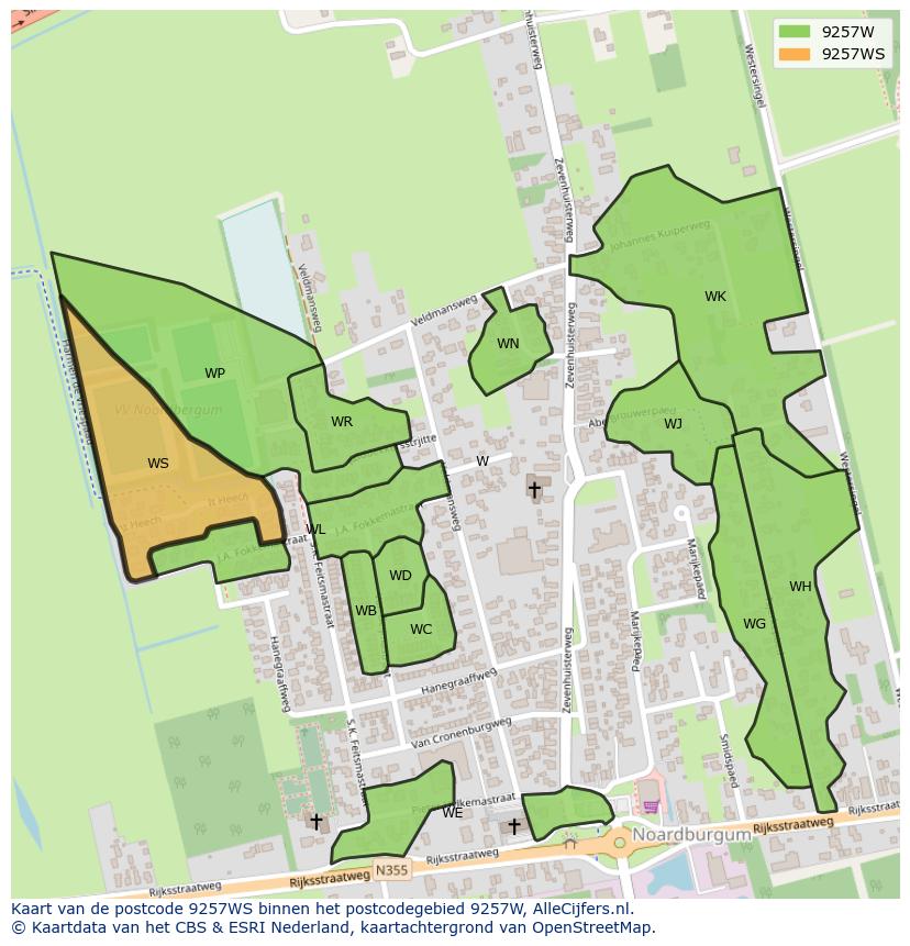 Afbeelding van het postcodegebied 9257 WS op de kaart.
