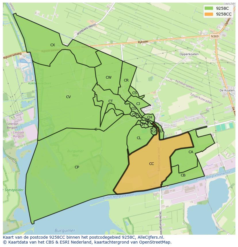 Afbeelding van het postcodegebied 9258 CC op de kaart.