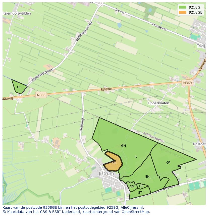Afbeelding van het postcodegebied 9258 GE op de kaart.
