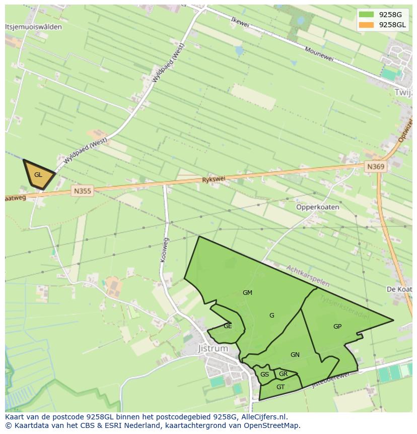 Afbeelding van het postcodegebied 9258 GL op de kaart.