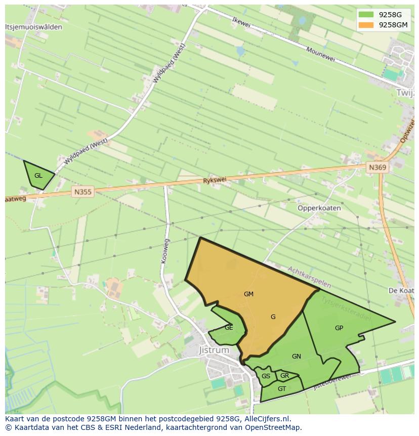 Afbeelding van het postcodegebied 9258 GM op de kaart.