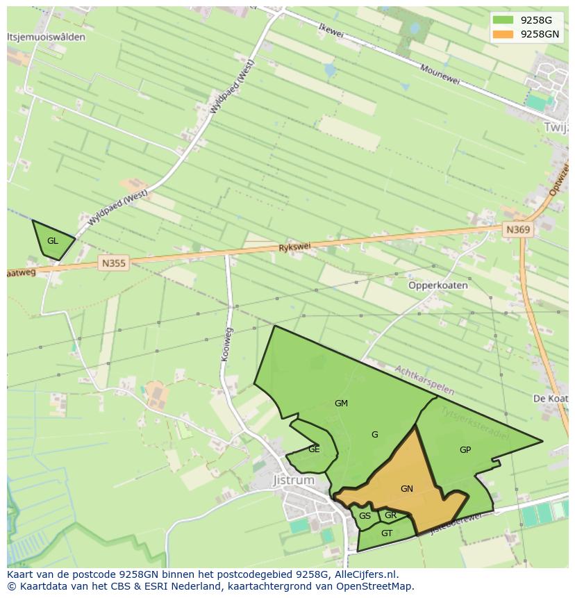 Afbeelding van het postcodegebied 9258 GN op de kaart.