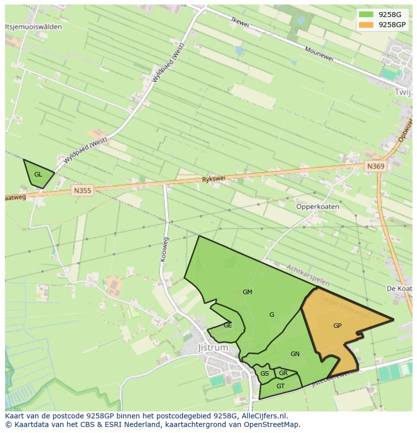 Afbeelding van het postcodegebied 9258 GP op de kaart.