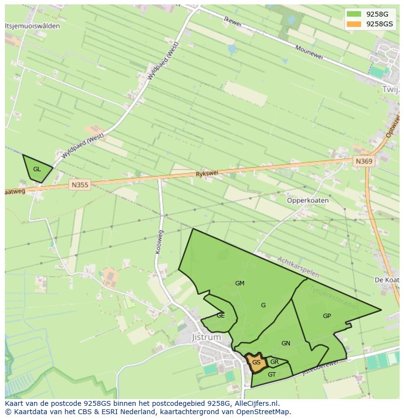 Afbeelding van het postcodegebied 9258 GS op de kaart.