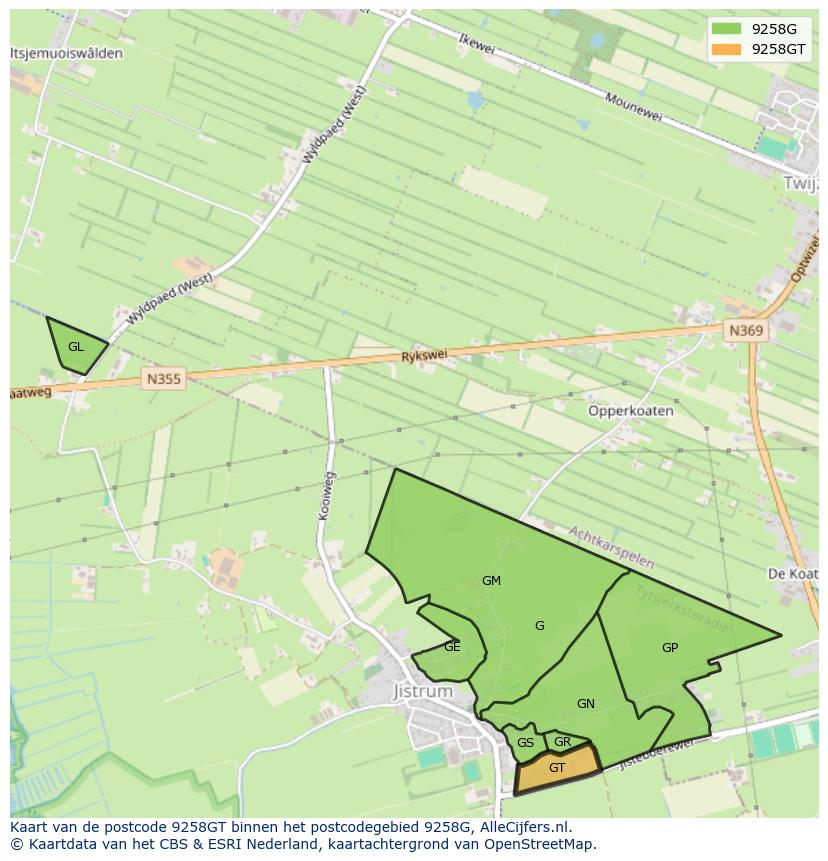 Afbeelding van het postcodegebied 9258 GT op de kaart.