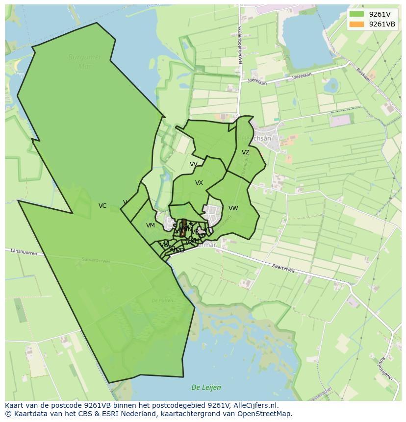 Afbeelding van het postcodegebied 9261 VB op de kaart.