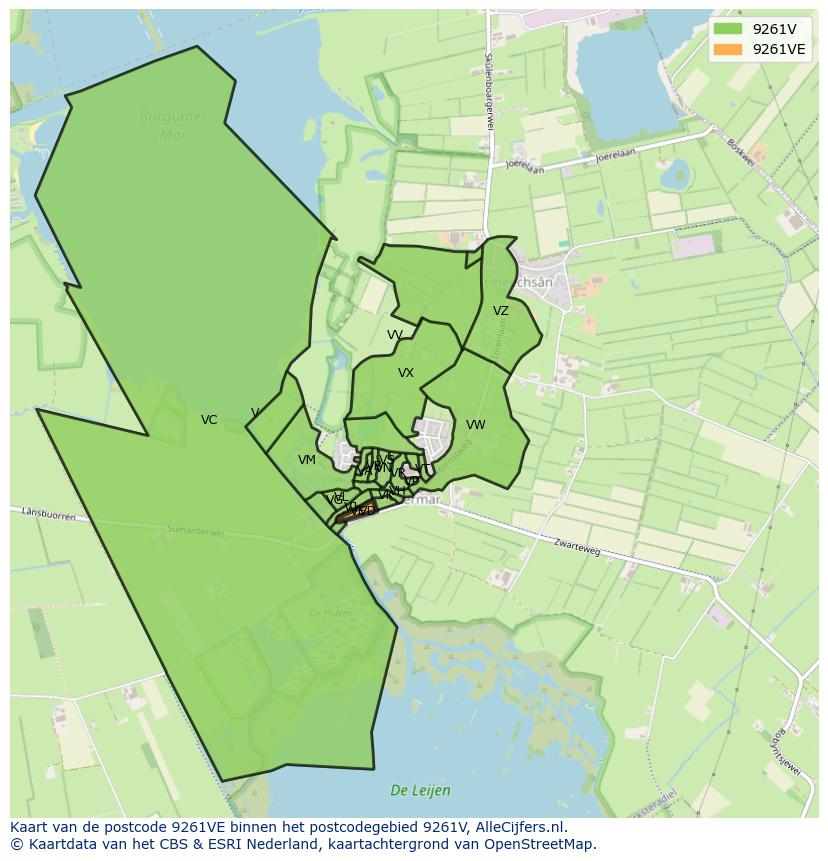 Afbeelding van het postcodegebied 9261 VE op de kaart.